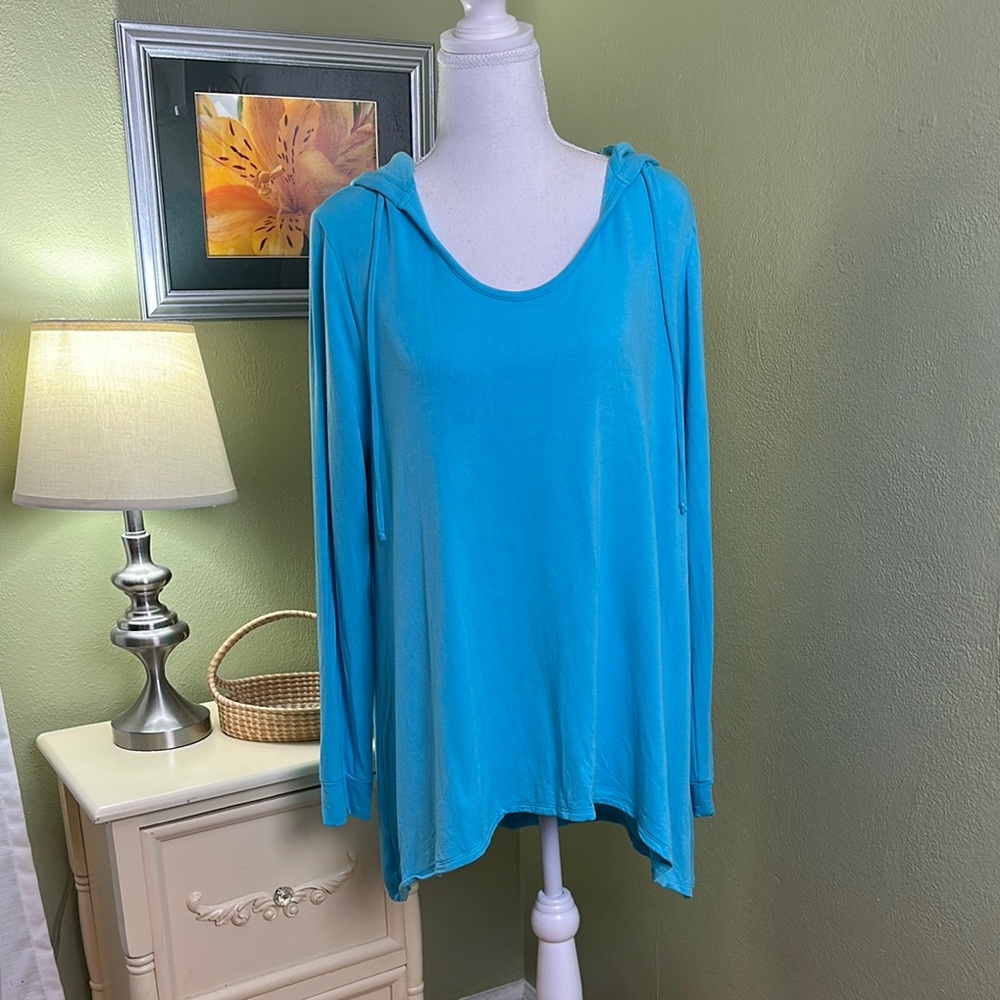 GreenTea Blue Asymmetrical Long Sleeve Hoodie Size XL